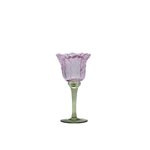 Lysestage i glas tulipan lyserød 20 cm høj