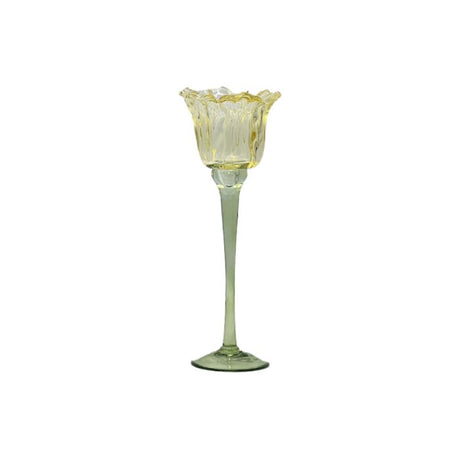 Lysestage i glas tulipan lysegul 26 cm høj