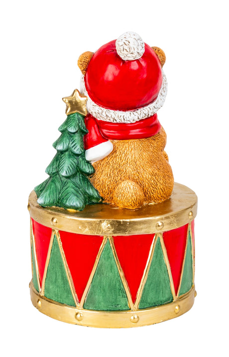 Julebamse på stor tromme 42 cm høj set bagfra