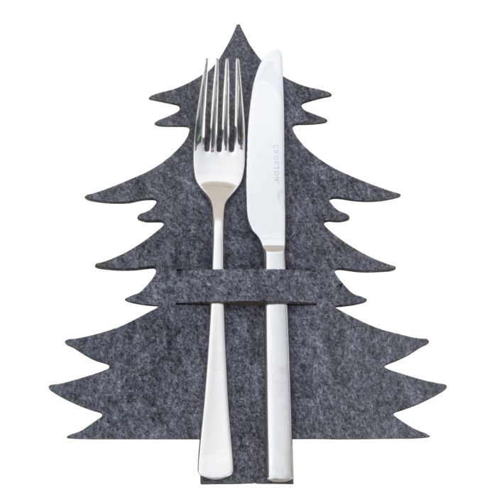 Bestikholder formet som grantræ med bestik i