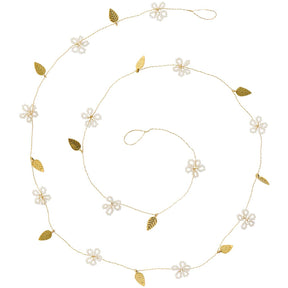 Garland with white beads and gold-colored leaves from Ib Laursen