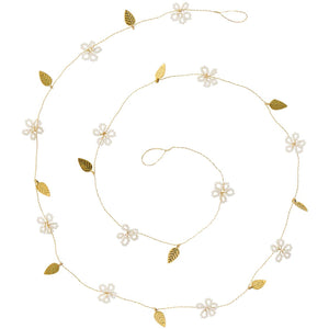 Garland with white beads and gold-colored leaves from Ib Laursen