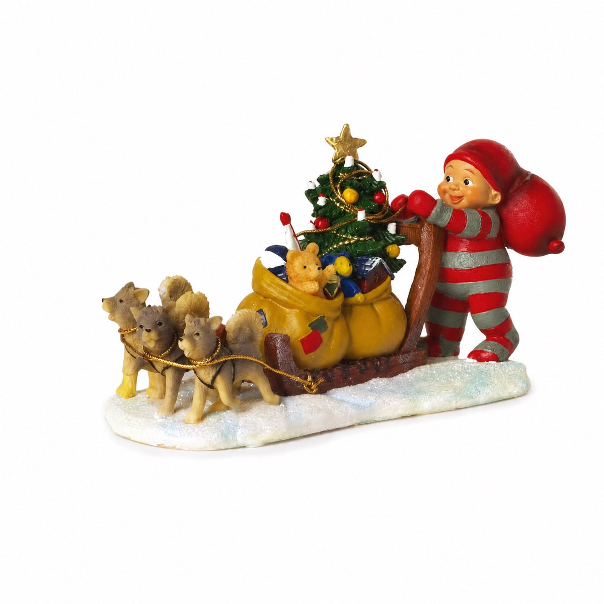 Baby elf with sled dogs
