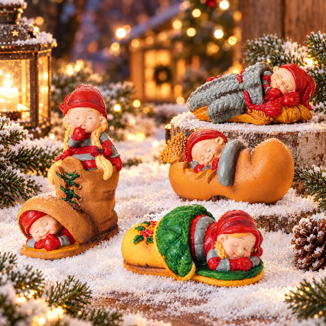 Baby elf sleeping in shoes / mittens