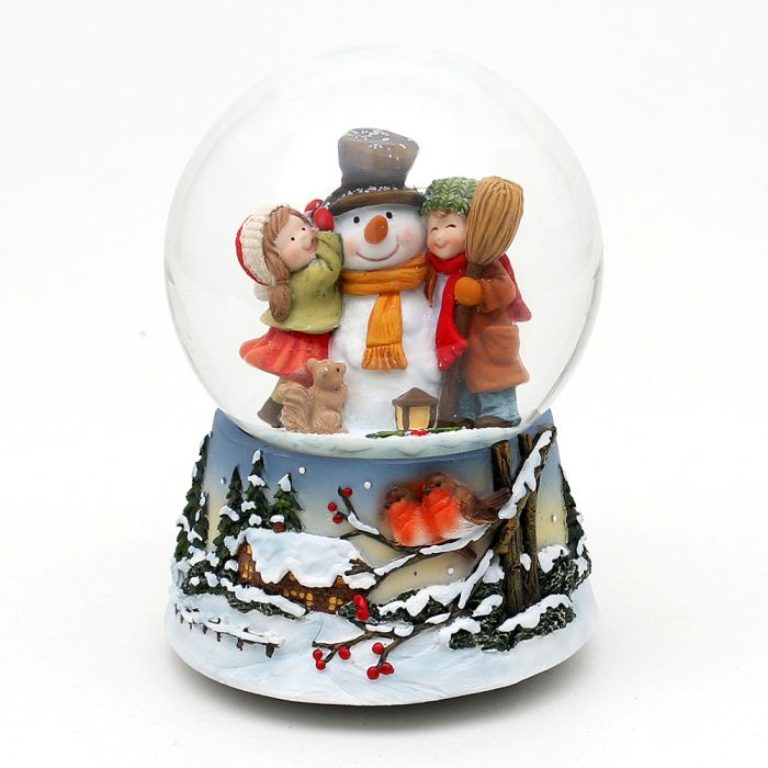 Snowman with children snow globe 
