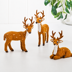 Dådyr 9-12 cm i kunstpels med gevirer