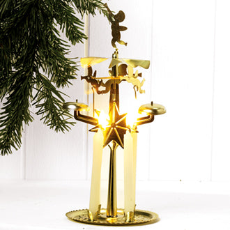 Angel chime for tealight candles with spinning effect in brass from Pobra