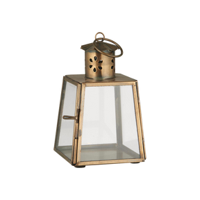 Ib Laursen guldfarvet mini lanterne 12 cm med blomstermønster