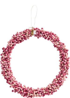 Håndlavet krans m/træperler 22 cm i dia i rosa