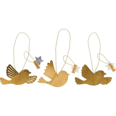 Sæt med 3 Gloria fugle i messing