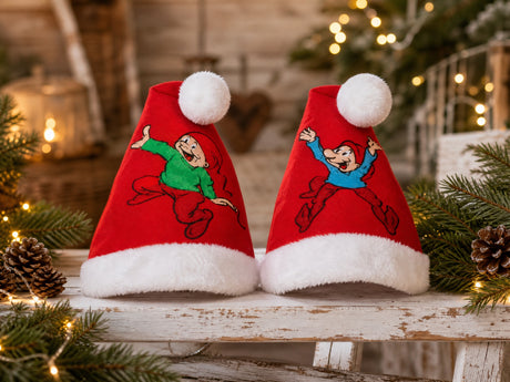 FELT SANTA HAT WITH BRAMMING ELVES