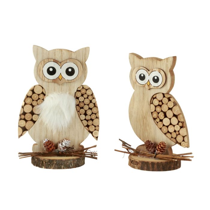 Ugle med træmosaik 18 cm høj 