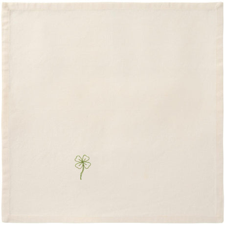 Stofserviet fra Ib Laursens Flora serie med broderet grøn firkløver på