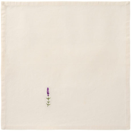 Stofserviet fra Ib Laursens Flora serie med broderet lavendel på