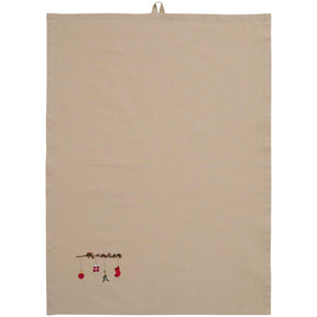 Traditional tea towel with embroidered branch and hanging Christmas ornament from Ib Laursen