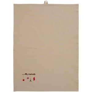 Traditional tea towel with embroidered branch and hanging Christmas ornament from Ib Laursen
