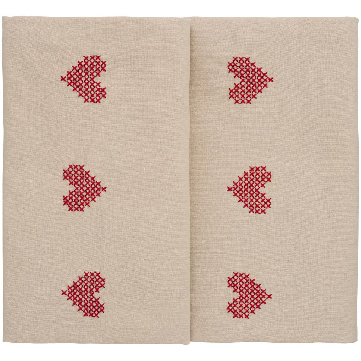 Tradition tablecloth with red cross-stitched hearts in rows from Ib Laursen