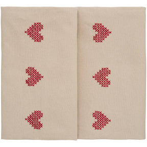 Tradition tablecloth with red cross-stitched hearts in rows from Ib Laursen