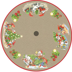 Juletræstæppe med nisser og gran 110 cm i dia