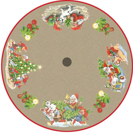 Juletræstæppe med nisser og gran 110 cm i dia