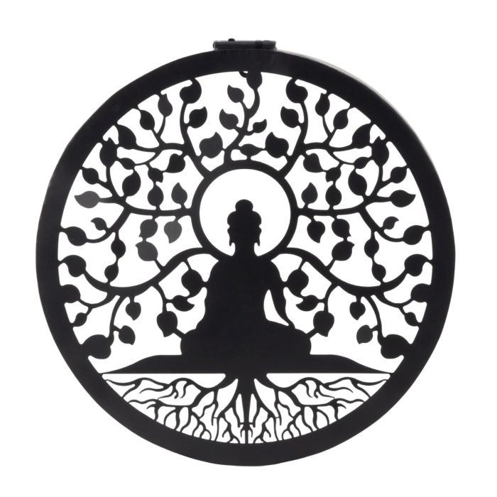 Wall decoration with Buddha and solar-powered LED lights