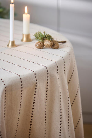Valentina Tablecloth with Brown Hearts in a Row 150 cm x 250 cm
