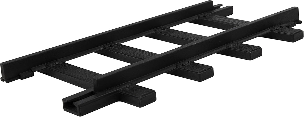 Close-up of Lionel straight plastic train track
