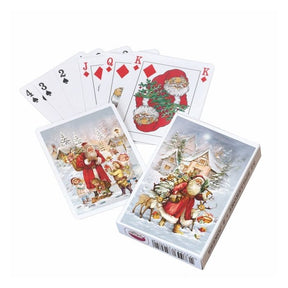 Kortspil med klassisk julemotiv og nisser på billedkortene. 