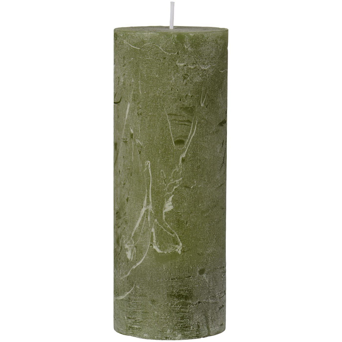 Rustic olive green pillar candle, 18 cm tall, from Ib Laursen