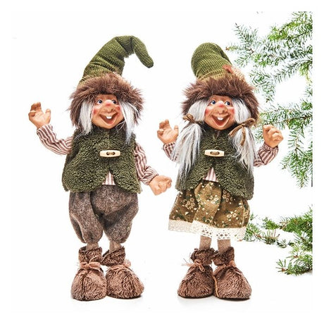 Stående troldenisser med tøj i skov- og jordnære farver fra Pobra.