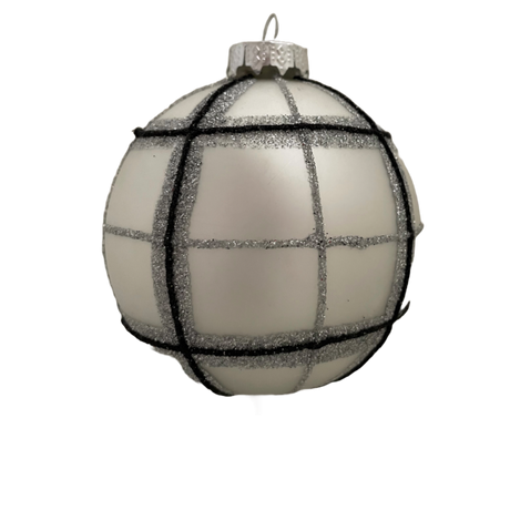 Christmas bauble black & matt silver 8 cm in dia