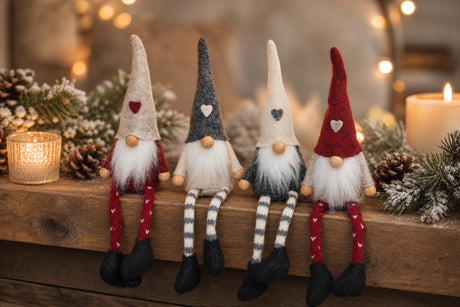 Santa gnome with hanging legs