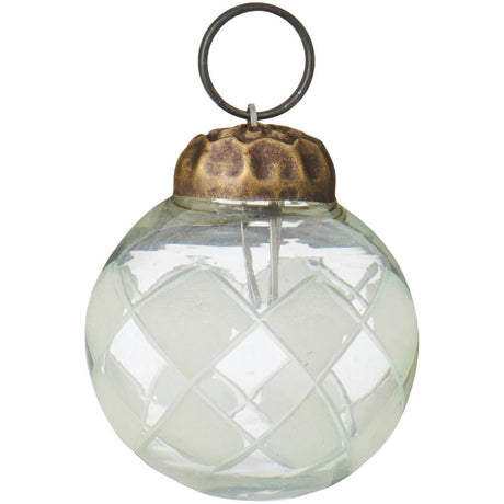 8 mini clear glass Christmas baubles with etched harlequin pattern from Ib Laursen