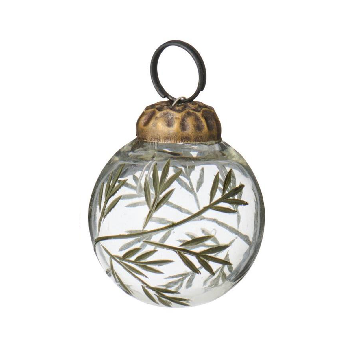 Mini Christmas bauble from Ib Laursen with engraved green branch pattern