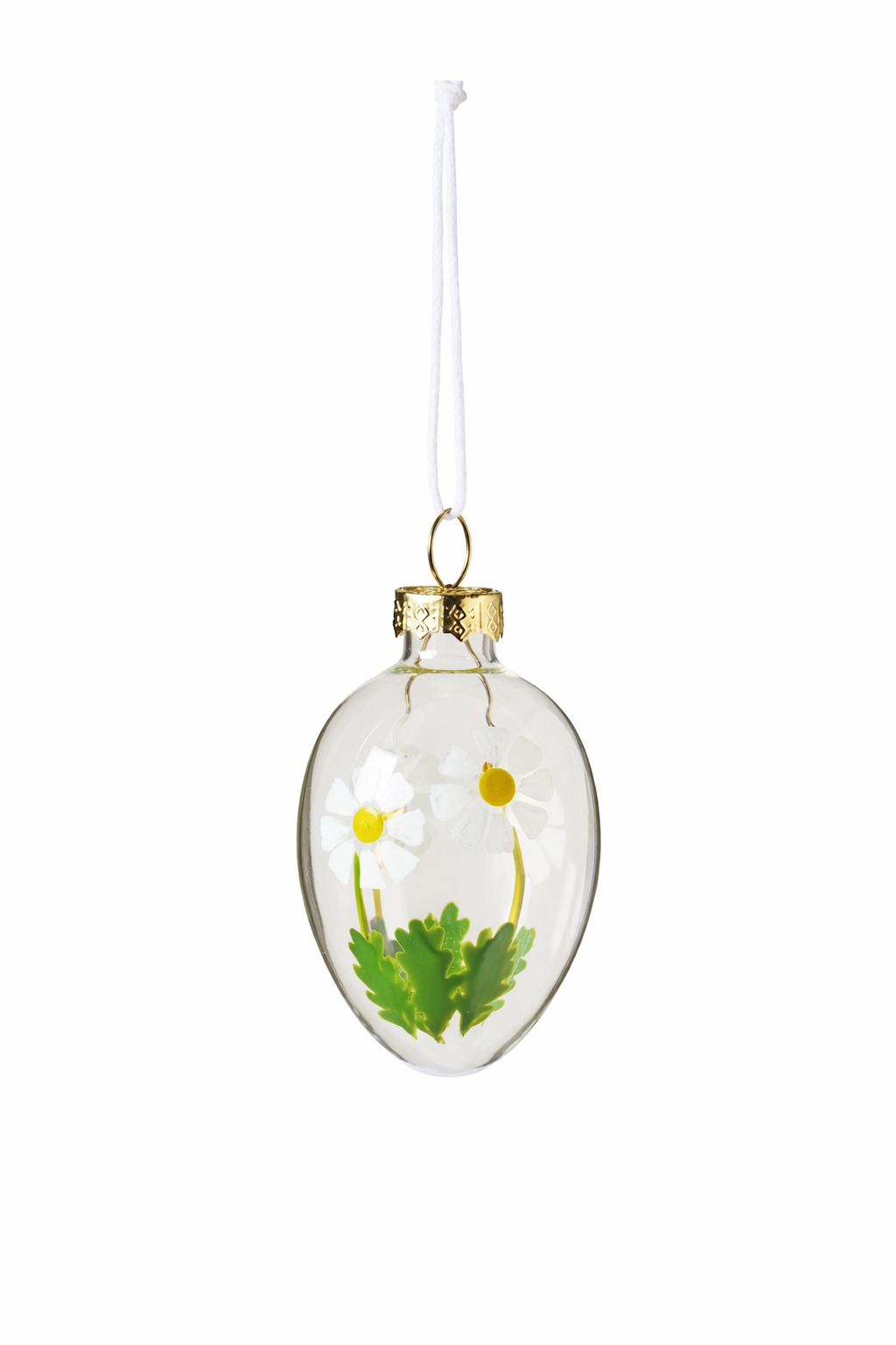 Påskeæg i glas med hvide blomster med gul midte