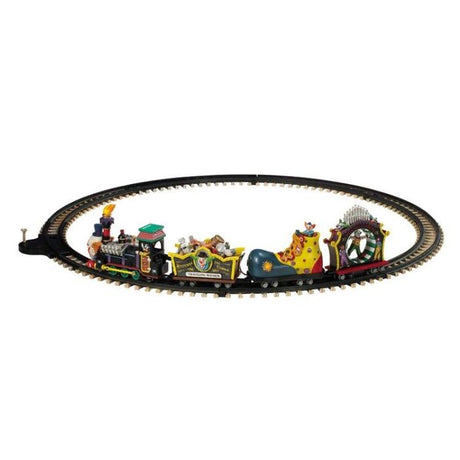 Lemax Crazy Clown Express togsæt med lokomotiv og vogne på bane