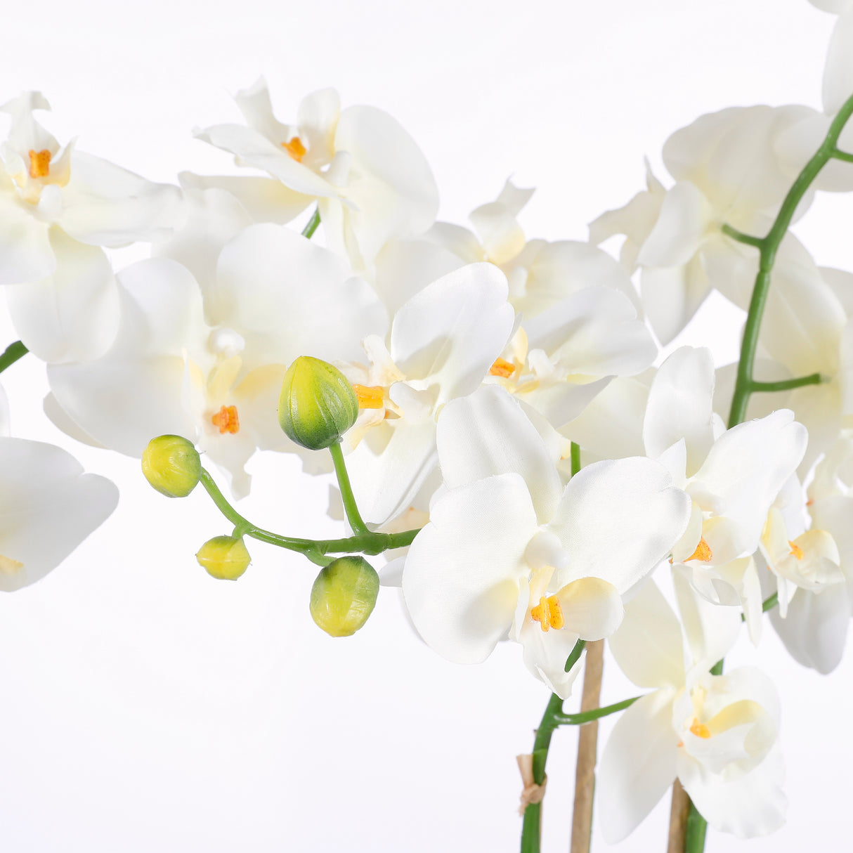 Hvide kunstige orkidéblomster set tæt på