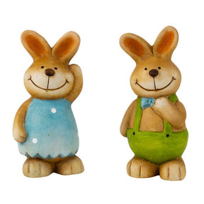 Smilende påskeharer i keramik