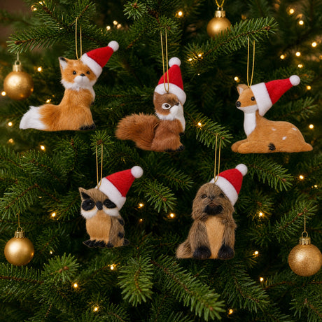 Forest animals with Santa hats
