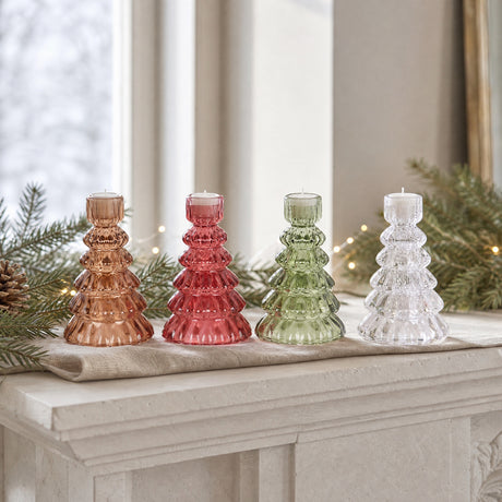 Glass candle holder fir tree