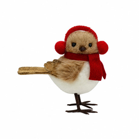 Christmas bird with Santa hat 14 cm tall