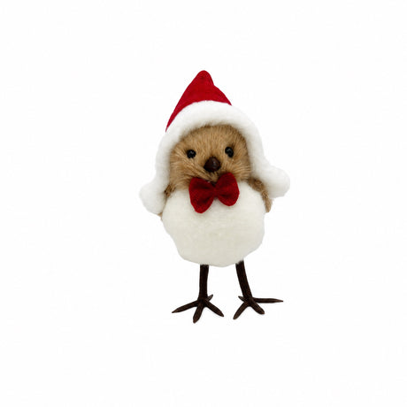 Christmas bird with Santa hat 14 cm tall