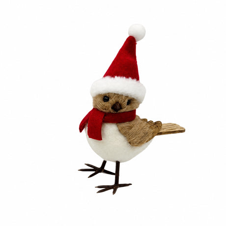 Christmas bird with Santa hat 14 cm tall