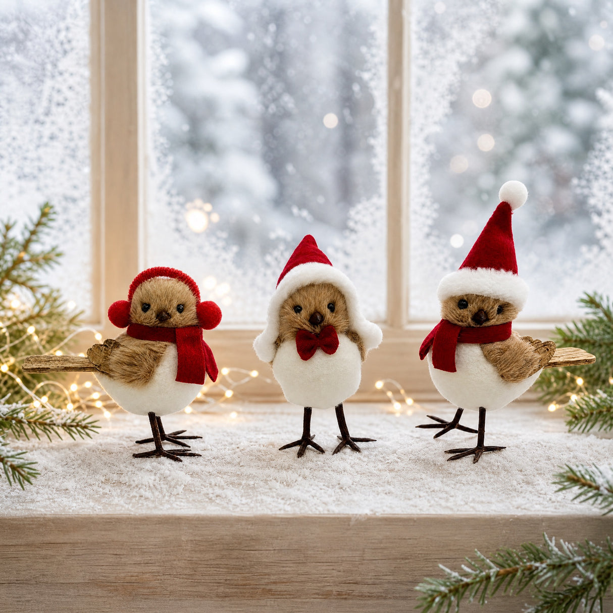 Christmas bird with Santa hat 14 cm tall