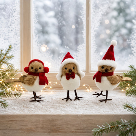 Christmas bird with Santa hat 14 cm tall