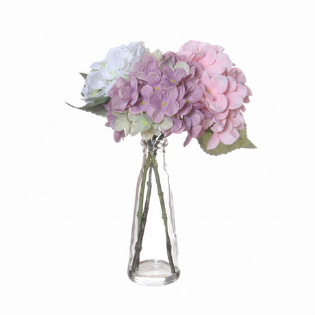Hydrangea flowers in glass vase