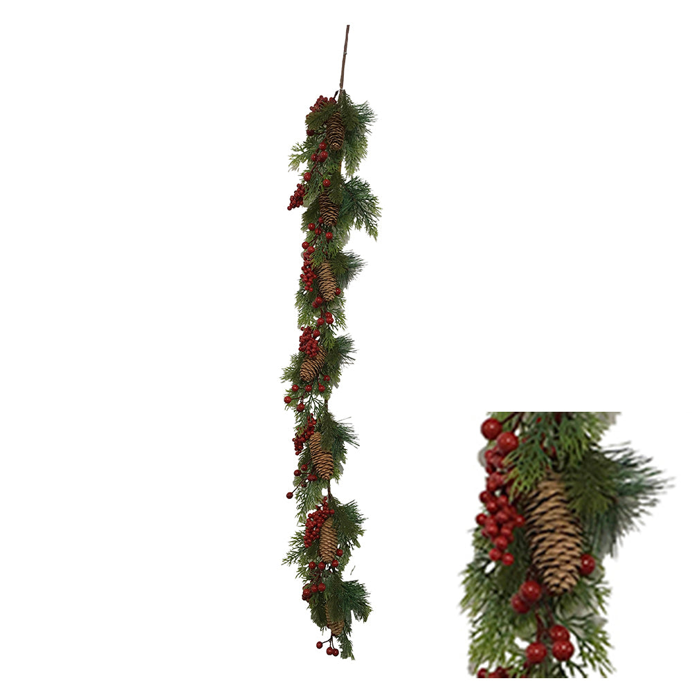Garland with berries and pine cones, 120 cm long