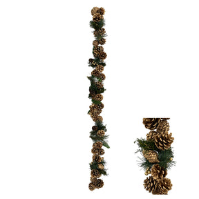 Garland with gold-colored pine cones and berries for decoration