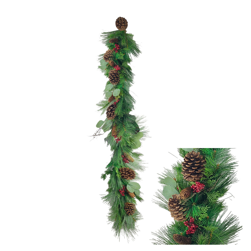 Spruce garland with cones, berries and leaves, 160 cm long, for decoration