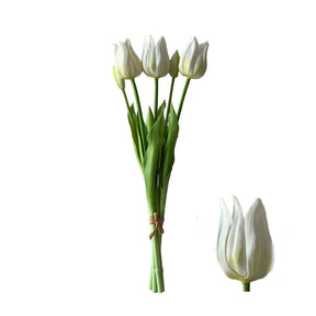 Hvid kunstig tulipan buket med spidse kronblade 5 stilke